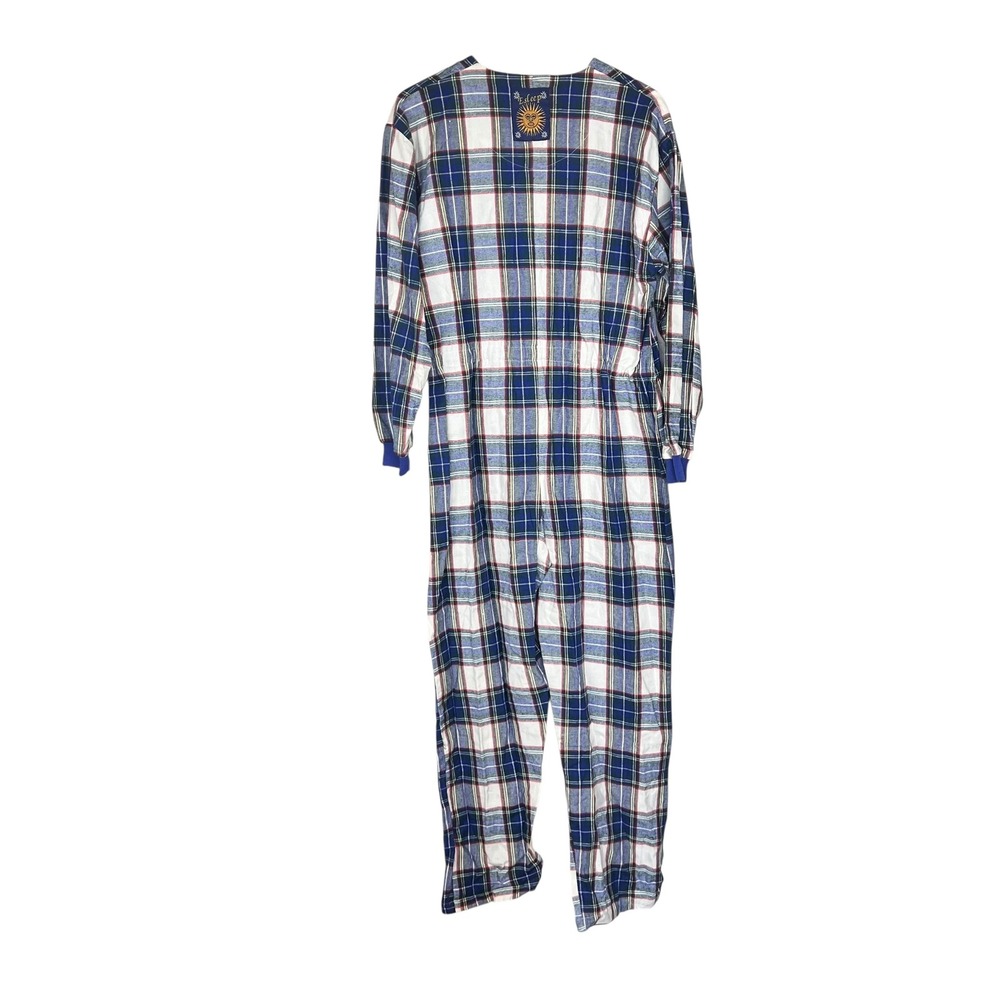 Vintage Y2K Esleep NWT Jumpin Plaid Pajamas Union Suit Blue White Cotton‎ Large